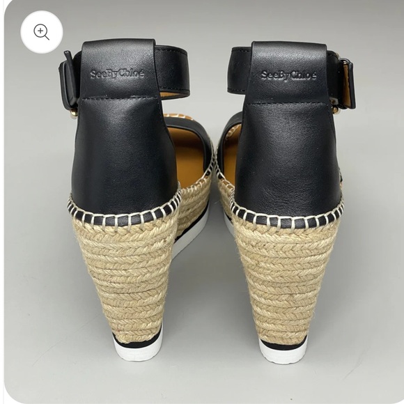 SEE BY CHLOÉ Glyn Wedge Espadrilles Black Leather sandals - Picture 5 of 12